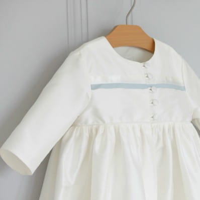 Silk Christening coat with covered buttons