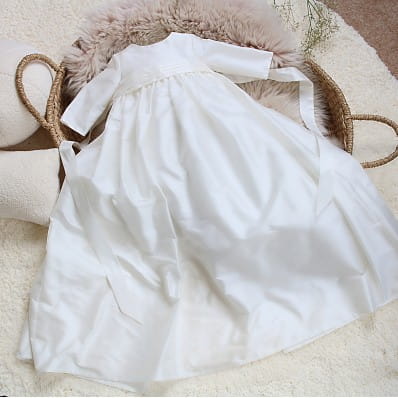 Echo silk baptism gown by Adore Baby - ivory sash