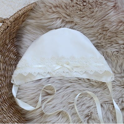 Baby Ivory Silk Baptism bonnet